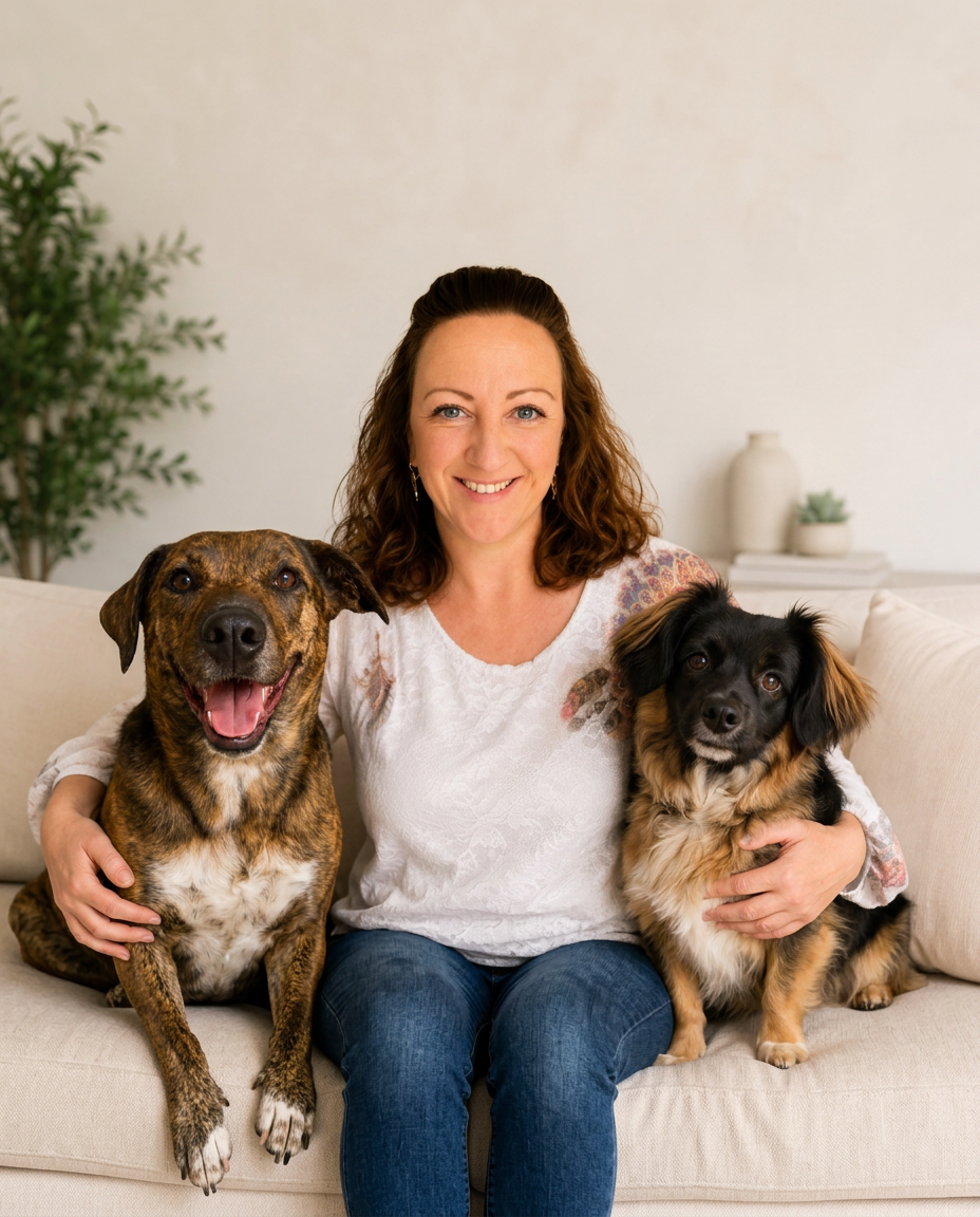 Kristy West, Chartered MCIPD, with Alika and Nugget