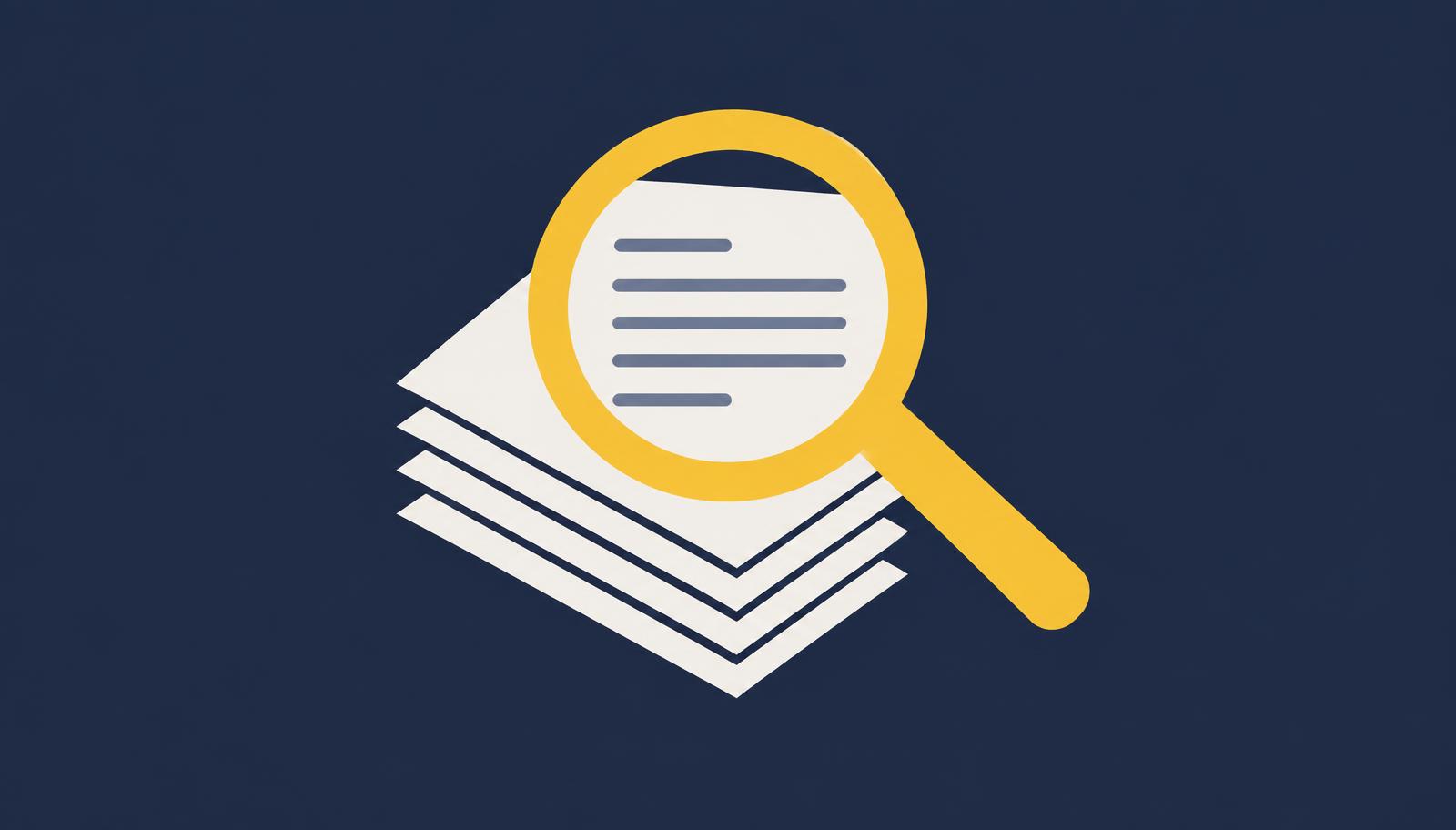 Illustration of a magnifying glass over documents, representing a workplace investigation